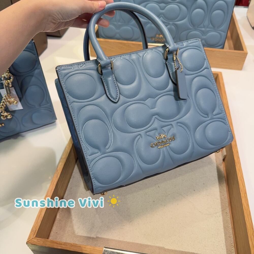 NWT Coach Maggie Small Tote Bag Signature CY670 smooth leather/Gold/Azure